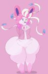  absurd_res anthro bottomless clothed clothing eeveelution featureless_crotch hair hands_behind_back heterochromia hi_res huge_hips huge_thighs hyper hyper_thighs jacket male navel nintendo pink_hair pok&eacute;mon pok&eacute;mon_(species) smile snowii solo sylveon thick_thighs topwear video_games white_body wide_hips 
