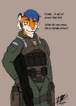  absurd_res anthro armor blue_hair dialogue felid feline girly hair halo_(series) hi_res male mammal microsoft pantherine solo talking_to_viewer tiger vic_the_tiger victor_alice_reed video_games xbox_game_studios 