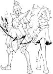  2girls absurdres adventure_time armor avatar:_the_last_airbender avatar_legends azula belt closed_mouth commentary crossover dress english_commentary fiery_hair flame_princess forehead_jewel frown full_body greyscale hair_bun hair_ornament highres kekel lightning long_hair long_sleeves looking_at_viewer monochrome multiple_girls serious sidelocks standing strapless strapless_dress very_long_hair 