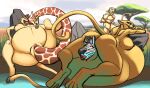  acacia_tree anthro belly big_belly black_stripes breasts brown_spots cloud crossed_arms detailed_background digital_media_(artwork) equid equine felid female female/female foot_in_water fur genitals giraffe giraffid grass group head_grab head_lick hi_res lion lying mammal nipples nude nude_anthro nude_female on_back on_front on_rock open_mouth outside pantherine plant pussy rock spots stripes tall_grass tan_body tan_fur unbirthing vaginal vore water white_body white_fur zebra zedbeenfed 