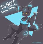  absurd_res anthro bottomless bra breasts butt canid canine cel_shading chest_tuft claws clothed clothing dialogue digital_media_(artwork) ear_piercing eeveelution female fingers fur hand_between_legs hi_res inviting looking_at_viewer mammal nintendo notched_ear open_mouth piercing pok&eacute;mon pok&eacute;mon_(species) shaded shiny_pok&eacute;mon simple_background simple_shading solo sports_bra teasing text thekitsunegamer tuft umbreon under_boob underwear video_games yellow_eyes 