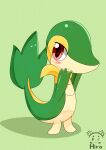 3_fingers absurd_res ambiguous_gender blush feral fingers green_background green_body hi_res nintendo nyanhiro pok&eacute;mon pok&eacute;mon_(species) red_eyes reptile scalie simple_background snivy solo video_games 