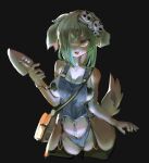  absurd_res anthro black_background blush breasts canid canine canis clothed clothing domestic_dog female green_hair hair hair_over_eye hi_res mammal nipple_tape one_eye_obstructed pasties simple_background solo tape utterangle 