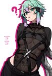  1girl ? absurdres belt belt_buckle blue_eyes blue_hair breasts buckle collar commentary covered_navel cowboy_shot english_commentary english_text eyebrow_piercing goth_fashion hair_between_eyes heart highres leotard looking_at_viewer medium_breasts piercing redpostit simple_background sinon solo spiked_collar spikes sword_art_online white_background 