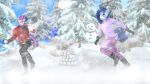 absurd_res anthro carrot clothing coal crystal_glaze_(oc) duo equid equine eyewear fan_character food friendship_is_magic glasses gloves handwear hasbro hi_res horn male mammal my_little_pony mythological_creature mythological_equine mythology pink_clothing plant purple_eyes red_clothing snow snowball snowball_fight snowing snowman twilight_sparkle_(mlp) unicorn unie vegetable