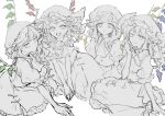  4girls expressionless flandre_scarlet four_of_a_kind_(touhou) gem hat highres multiple_girls naughty_face on_ground pointy_ears ribbon risui_(suzu_rks) seiza sharp_teeth sitting skirt smile teeth touhou white_background wings 