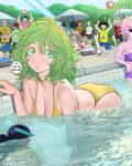  6+boys 6+girls :d absurdres all_might animal animal_head aoyama_yuga applying_sunscreen artist_name ashido_mina asui_tsuyu bakugou_katsuki beach_chair beach_umbrella bikini bird_boy black_hair black_sclera blonde_hair blue_shirt blue_shorts boku_no_hero_academia breasts brown_hair bush cake colored_sclera colored_skin day dismaiden english_commentary english_text food frog_girl fruit green_eyes green_hair grey_bikini hagakure_toru highres holding holding_animal holding_food holding_fruit holding_watermelon horns inflatable_flamingo jiro_kyoka kaminari_denki kirishima_eijiro koda_koji large_breasts laser medium_hair midoriya_izuku mineta_minoru multiple_boys multiple_girls nose_bubble one-piece_swimsuit open_mouth outdoors partially_submerged patreon_logo pig pink_hair pink_shirt pink_skin pool purple_bikini purple_one-piece_swimsuit purple_shorts red_bikini red_hair refraction sato_rikido sausage shirt shorts smile speech_bubble submerged swim_goggles swimsuit t-shirt teeth todoroki_shoto umbrella unusually_visible upper_teeth_only uraraka_ochaco water watermark watermelon wet white_shirt yaoyorozu_momo yellow_bikini yellow_eyes yellow_shirt 