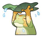  animal_focus artist_request blush_stickers closed_mouth croaker_(infinity_nikki) cropped_torso frog holding holding_plant infinity_nikki leaf_umbrella lily_pad nikki_(series) no_humans official_art plant smile transparent_background water_drop 