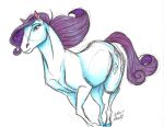  2015 blue_eyes cutie_mark equid equine eyelashes female feral friendship_is_magic hasbro hooves horse mammal mane my_little_pony purple_mane purple_tail rarity_(mlp) running signature simple_background sketch smile stray-sketches white_background white_body 