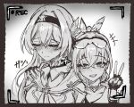  black_hairband blush closed_eyes closed_mouth cropped_jacket eyewear_on_head firefly_(honkai:_star_rail) grey_hair hair_between_eyes hair_ornament hairband highres honkai:_star_rail honkai_(series) neckerchief open_mouth recording smile tefutefufu v_arms viewfinder 