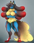  anthro athletic bandai_namco breasts butt digimon exposed_breasts fakeanna female fluffy hi_res lucario mega_evolution mega_lucario muscular muscular_female navel nintendo pinup pok&eacute;mon pok&eacute;mon_(species) pose solo thick thick_tail thick_thighs video_games wide_hips 