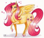  2017 cutie_mark equid equine eyelashes feathered_wings feathers female feral fluttershy_(mlp) friendship_is_magic green_eyes hair hooves inner_ear_fluff mammal my_little_pony pegasus pink_hair pink_tail simple_background sketch solo stray-sketches tuft white_background wings yellow_body 