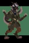  4_ears 4_horns absurd_res anthro bandanna_on_neck belt boots charr claws clothed clothing fangs felid female fluffy fluffy_tail footwear gloves guild_wars handwear hi_res horn jacket mammal multi_ear multi_horn open_mouth orange_sclera shardfox simple_background solo tongue topwear video_games 