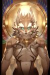  abs anthro birry41 black_sclera canid canine canis fur gold_(metal) gold_jewelry green_eyes grey_body grey_fur hi_res jackal jewelry lifewonders male mammal necklace pecs seth_(tas) shirtless solo tokyo_afterschool_summoners video_games 