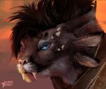  4_ears 4_horns anthro blue_eyes blue_sclera charr charr_starz clothed clothing felid female guild_wars horn looking_at_viewer malice_swordshadow mammal multi_ear multi_horn portrait solo video_games whiskers 