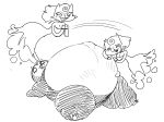 abunbot admiring anthro avian bird duo evil_grin felid feline female female/female ghost hi_res mammal overweight overweight_female penguin possession scheming sketch smile spirit stuffing weight_gain