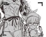 apron armor firefly_(honkai:_star_rail) full_armor hair_between_eyes headdress highres holding holding_spoon honkai:_star_rail honkai_(series) power_armor recording sam_(honkai:_star_rail) silver_wolf_(honkai:_star_rail) spoon star_(symbol) stirring_rod tefutefufu tinted_eyewear viewfinder 