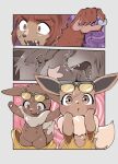 bodily_fluids breasts clothing cute_fangs digital_drawing_(artwork) digital_media_(artwork) eevee eyewear eyewear_on_head fangs female feral fur fur_growth gender_transformation generation_1_pokemon growth hi_res human jaki-kun_(character) male mammal mtf_transformation multi_breast multi_nipple nintendo nipples oposa oversized_clothing pokemon pokemon_(species) shrinking shrunk size_transformation snout snout_growth solo species_transformation sunglasses sunglasses_on_head surprise sweat teeth transformation transformation_sequence