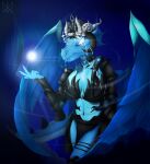absurd_res anthro armor blue dragon female hi_res humanoid magic mythological_creature mythological_scalie mythology nature scalie space water watermark