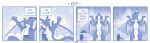  blue_and_white cloth coin comic dancing detailed_background dialogue dragon english_text female feral gold_(metal) hi_res horn kobold larger_feral male monochrome singing size_difference text umbrella vavacung wings 
