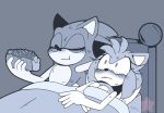  1boy :t after_sex amy_rose animal_ears animal_nose arm_behind_head bed blush body_fur breasts chili_dog closed_eyes closed_mouth constricted_pupils eating embarrassed eulipotyphlan food furry furry_female furry_male gloves grey_background grey_theme hetero holding holding_food hot_dog lying monochrome nose_blush nude on_back on_bed peannut_bun proud ruined_for_marriage sega simple_background sleeping sonic_(series) sonic_the_hedgehog sonic_the_hedgehog_(series) surprised sweat topless_female topless_male under_covers upper_body wide-eyed 