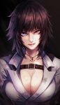  1girl black_hair blue_eyes breasts collarbone collared_shirt devil_may_cry_(series) devil_may_cry_3 heterochromia highres jewelry lady_(devil_may_cry) large_breasts necklace re_(re_09) red_eyes scar scar_on_face scar_on_nose shirt short_hair solo upper_body white_shirt 