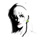  1girl greyscale gundam hairband head_only katejina_loos kawoshiki long_hair monochrome portrait simple_background solo spot_color victory_gundam white_background 