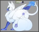 2025 absurd_res anus avian balls big_balls black_balls blue_body border canid canine claws colored dark_body feathered_wings feathers felid feline feral fur genitals green_eyes grey_border gryphon hi_res huge_balls hyper hyper_balls hyper_genitalia kayasamix logo male mammal mythological_avian mythological_creature mythology one_eye_closed open_mouth pawpads paws presenting presenting_anus presenting_balls puffy_anus raised_leg raised_tail rear_view scales smile solo tail tail_anus text tongue traditional_media_(artwork) wings