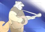  2022 anthro bottomwear canid canine canis clothing domestic_dog eyes_closed guitar humanoid_hands inunoshippo kemono male mammal musical_instrument overweight overweight_male pants plucked_string_instrument shirt solo string_instrument topwear 