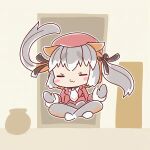  animal_ears animated animated_gif black_ribbon closed_eyes closed_mouth coroha fox_ears fox_girl fox_tail hat island_fox_(kemono_friends) kemono_friends kemono_friends_v_project long_hair ribbon shirt shoes silver_hair skirt tail twintails virtual_youtuber 