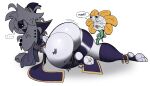 2025 2_horns 3_toes ambiguous_gender anthro asriel_dreemurr_(god_form) big_butt black_clothing black_dress black_eyelids black_footwear black_legband black_sclera black_socks boss_monster_(undertale) bottom_heavy bovid butt butt_tattoo caprine claws clothed clothing curly_hair dialogue digital_media_(artwork) dress duo ear_piercing ear_ring elemental_creature ellipsis english_text eyestalks feet femboy finger_claws fingers floppy_ears flora_fauna flower flowey_the_flower footwear fur grey_clothing grey_dress grey_topwear hair horn horn_jewelry horn_ring huge_butt huge_thighs jewelry leaf lidded_eyes looking_at_viewer looking_back looking_back_at_viewer lop_ears lying male mammal multicolored_clothing multicolored_dress on_front open_mouth piercing plant presenting presenting_hindquarters ring_(jewelry) ring_piercing scut_tail shaded shadow short_tail simple_background small_waist socks soft_shading speech_bubble tail tattoo text thick_thighs toes topwear undertale undertale_(series) wasp_waist white_background white_body white_fur white_hair white_sclera wide_hips wrinkles xexeezy yellow_clothing yellow_dress