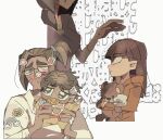  2boys 2girls alec_(disventure_camp) baby brown_eyes brown_hair carrying carrying_person child collared_shirt daniel_(disventure_camp) disventure_camp dokusuji_(kw9onou58) fiore_(disventure_camp) glasses holding holding_stuffed_toy holding_teddy_bear hood hoodie long_hair multiple_boys multiple_girls orange_hoodie pacifier parent_and_child ponytail rectangular_eyewear shirt stuffed_animal stuffed_toy teddy_bear white_shirt 