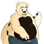  2009 anthro belly blush bottomwear clothing dragon fatyogi humanoid_hands hybrid male mammal moobs nipples overweight overweight_male pants ruick solo ursid 