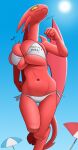  2022 big_breasts bikini breasts cleavage clothed clothing creatiffy demon female hi_res lucia_(satina) red_body satina_wants_a_glass_of_water solo swimwear 