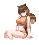  1girl animal_ear_fluff animal_ears as4gi ayunda_risu brown_hair cropped_legs cropped_sweater green_eyes hololive hololive_indonesia long_hair looking_at_viewer low_twintails midriff multicolored_hair navel short_shorts shorts signature sitting solo squirrel_ears squirrel_girl squirrel_tail streaked_hair sweater tail turtleneck turtleneck_sweater twintails virtual_youtuber white_background white_hair 