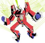  armor assault_visor clenched_hands densetsu_kyojin_ideon full_body green_light green_visor hands_up highres ideon laser lowres12 mecha mecha_focus no_humans red_armor robot standing w_arms 