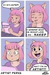 apple_inc. apple_pencil artist bed blush comic domestic_cat drawing_tablet english_text excited fantasizing felid feline felis female furniture hair hi_res ipad mammal pink_hair realization solo speech_bubble stylus tablet_computer text wild_strokes
