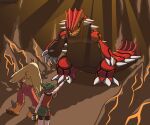 2019 3_claws 3_fingers 3_toes 4_claws 4_fingers ambiguous_anthro ambiguous_feral ambiguous_gender anthro arm_markings artist_name avian back_markings back_spikes biped bird black_body black_bottomwear black_clothing black_countershading black_markings black_shorts blaziken bottomwear bracelet brown_hair cave claws clothed clothed_female clothed_human clothing colored countershade_face countershade_torso countershading cracks digital_drawing_(artwork) digital_media_(artwork) english_description feather_markings feathers feet female female_human feral finger_claws fingers full-length_portrait galliform generation_3_pokemon gesture green_bag green_kerchief groudon group hair hand_gesture hi_res human jewelry kaiju kerchief lava leg_markings legendary_pokemon light light_body light_skin macro mammal maniacalfork markings may_(pokemon) neck_spikes nintendo open_mouth orange_mouth pointing pointing_at_another pokemon pokemon_(species) pokemon_battle portrait pupils red_body red_clothing red_feathers red_shirt red_spikes red_tail red_tank_top red_topwear scenery shaded shadow sharp_teeth shirt shorts socks_(marking) spiked_tail spikes spikes_(anatomy) standing sunlight tail tail_feathers tail_markings tank_top teeth text toe_claws toes topwear trio underground white_claws white_spikes yellow_eyes yellow_markings