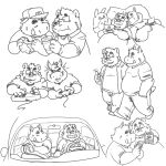  2018 anthro bottomwear car clothing controller driving duo eating eyes_closed eyewear fatyogi food game_controller ghibli glasses inside_car male male/male mammal my_neighbor_totoro overweight overweight_male pants pillow plushie shirt suid suina sus_(pig) topwear totoro ursid vehicle wild_boar 