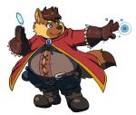  2020 anthro blue_eyes brown_body brown_fur brown_nose clothed clothing fatyogi fur humanoid_hands magic male mammal overweight overweight_male solo 