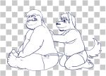  2013 anthro back_massage biped canid canine canis clothing duo eyewear fatyogi glasses male mammal overweight overweight_male sitting underwear wolf 