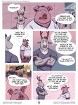 anthro antlers athletic basil_(mikrogoat) bottomwear clothed clothing comic deer detailed_background dialogue digital_media_(artwork) domestic_pig dumbbell duo english_text exercise facial_hair group gym hi_res horn male mammal mikrogoat overweight overweight_male shorts slate_(mikrogoat) suid suine sus_(pig) text topwear url weightlifting weights workout