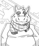 2018 anthro biped fatyogi male mammal overweight overweight_male portrait scarf solo suid suina sus_(pig) wild_boar 