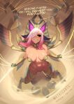  1girl ahtal-ka arthropod_girl arthropod_limbs black_sclera breasts carapace colored_sclera english_text facial_mark heart heart_facial_mark highres horns indie_virtual_youtuber long_hair monster_girl monster_hunter_(series) myth1carts navel pink_hair scarab solo trickywi virtual_youtuber wings 