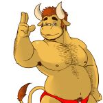  2013 anthro armpit_hair band-aid bandage biped body_hair bovid bovine cattle clothing fatyogi humanoid_hands male mammal simple_background slightly_chubby solo underwear 