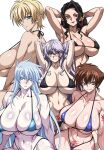  5girls aleksander_nikolaevich_her black_hair blonde_hair blue_eyes breasts brown_eyes brown_hair crossover genderswap genderswap_(mtf) green_eyes hair_between_eyes heterochromia high_school_dxd highres hyoudou_issei kiba_yuuto kibutsuji_muzan kimetsu_no_yaiba large_breasts long_hair multiple_girls patterned_hair red_eyes seikon_no_qwaser short_hair shoulder_tattoo slit_pupils stomach_tattoo tattoo vali_lucifer very_long_hair white_hair yxyyxy 