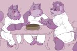  2011 anthro blush bottomwear cake clothing dessert eyewear fatyogi food franook glasses group male mammal overweight overweight_male pants shirt shorts sitting suid suina sus_(pig) topwear wild_boar 