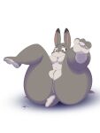  absurd_res anthro big_butt breasts butt cake_top digital_media_(artwork) disney female fur genitals grey_body grey_fur hi_res judy_hopps lagomorph leporid mammal nude purple_eyes pussy rabbit simple_background solo thick_thighs zootopia 