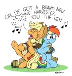  absurd_res applejack_(mlp) banjo_(instrument) black_eyes blonde_hair bobthedalek cider container cup cutie_mark earth_pony english_text equid equine eyes_closed female freckles friendship_is_magic grass hair hasbro hay hay_bale hi_res horse mammal multicolored_hair multicolored_tail musical_instrument musical_note my_little_pony pegasus plant plucked_string_instrument pony rainbow_dash_(mlp) rainbow_hair rainbow_tail simple_background singing sitting string_instrument text white_background wings 
