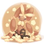  ambiguous_gender anthro black_body black_fur brown_body brown_fur fur head_tilt hi_res kneeling lagomorph long_ears mammal mega_evolution mega_lopunny multicolored_body multicolored_fur nintendo pink_eyes pok&eacute;mon pok&eacute;mon_(species) putto simple_background solo tan_body tan_fur video_games 